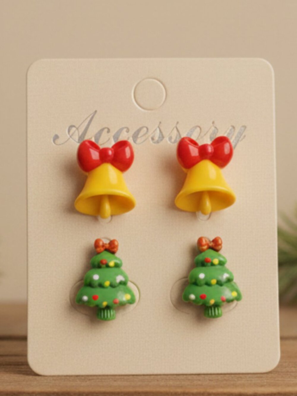 Holiday Bell & Christmas Tree Stud Earrings 2 Pair Set